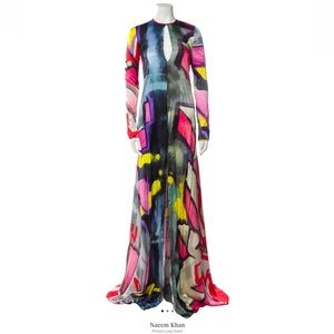 Naeem Khan Multicolour Watercolour print gown size S with pockets
